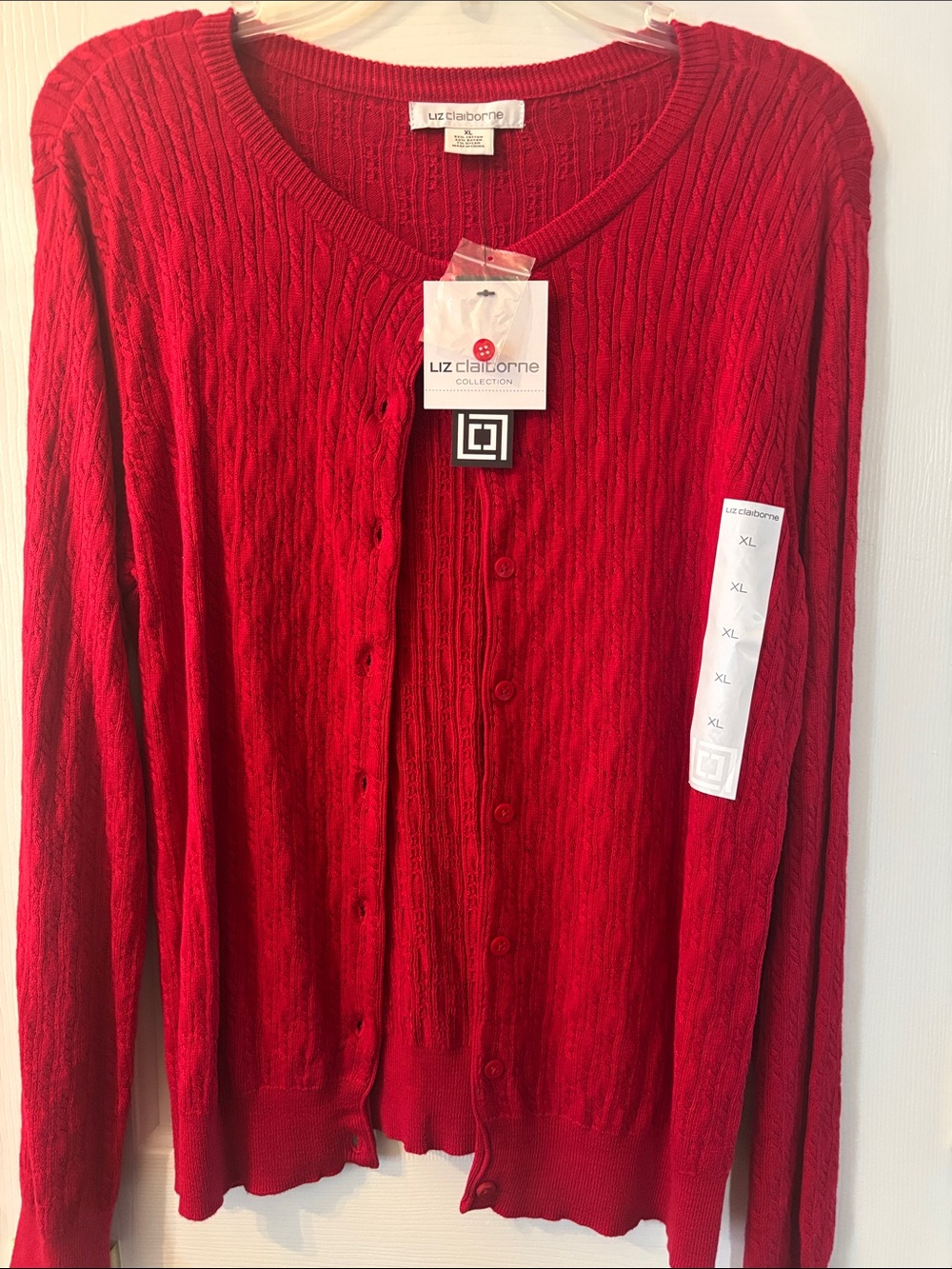 Liz Claiborne Red Cable Knit Button-Front Men's Cardigan